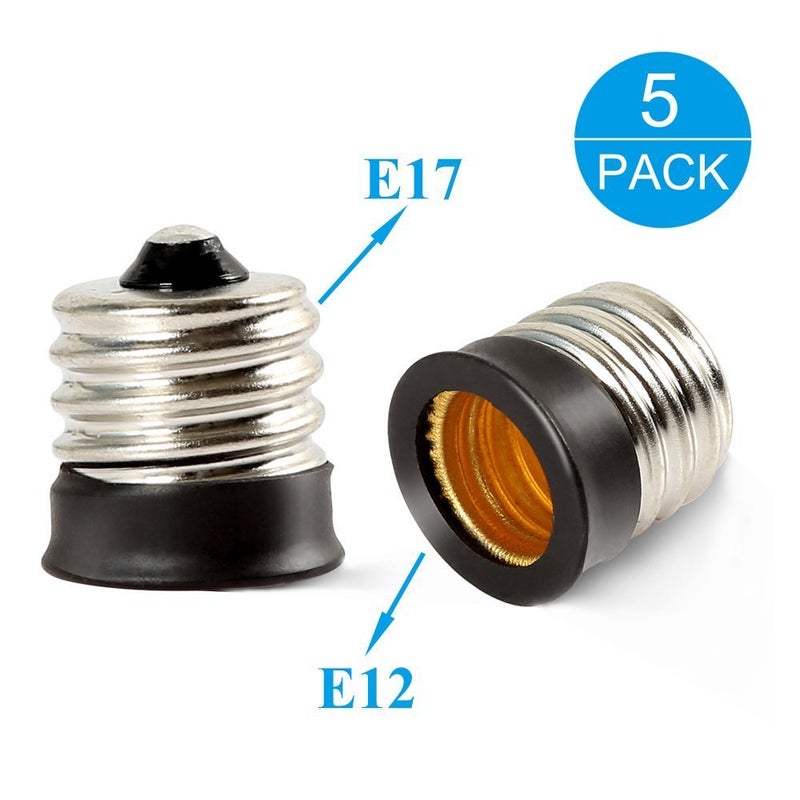 ELECTOP E17 to E12 Socket Adapter Converter,Intermediate E17 Base Convert to Candelabra E12 Base,Black Lamp Holder(5 Pack) - Image 2